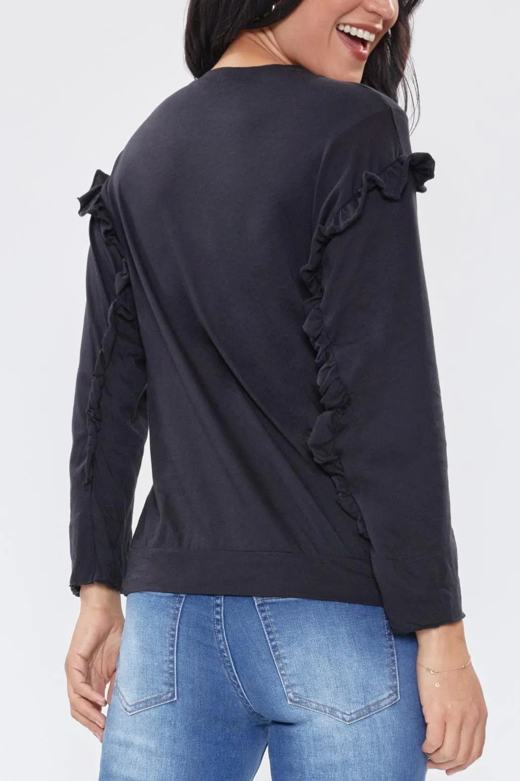 Women's Long Sleeve Scoop Neck Tee With Shoulder Detail Deal