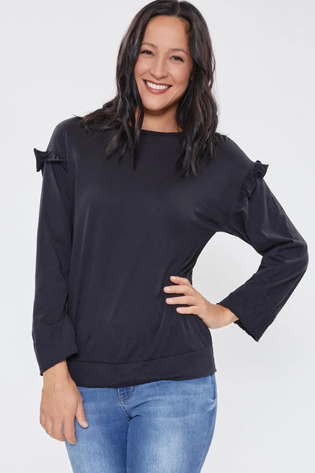 Women's Long Sleeve Scoop Neck Tee With Shoulder Detail Deal