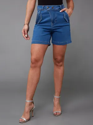 Women's Relaxed-Fit Mid-Rise Stretchable Blue Denim Bermuda Shorts