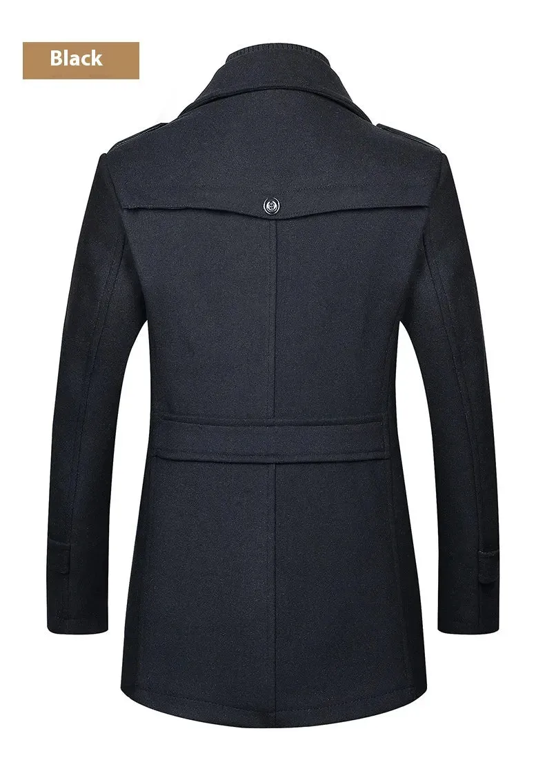 Zipper Double Collar Woolen Coat Thickened Plus Size Trench Coat Woolen Coat