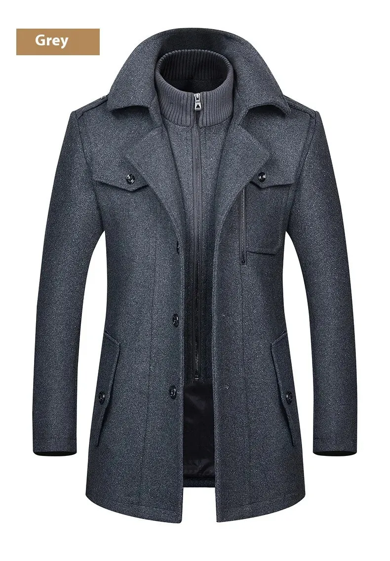 Zipper Double Collar Woolen Coat Thickened Plus Size Trench Coat Woolen Coat