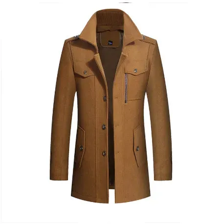 Zipper Double Collar Woolen Coat Thickened Plus Size Trench Coat Woolen Coat